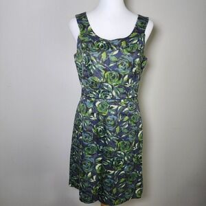 Ann Taylor LOFT Dress Womens‎ 4 Shift Floral Roses Green Blue Wedding Cocktail